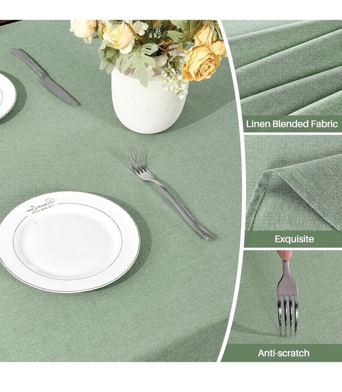 Green Linen Blend Rectangular Tablecloth Waterproof Washable Anti-Scratch gallery