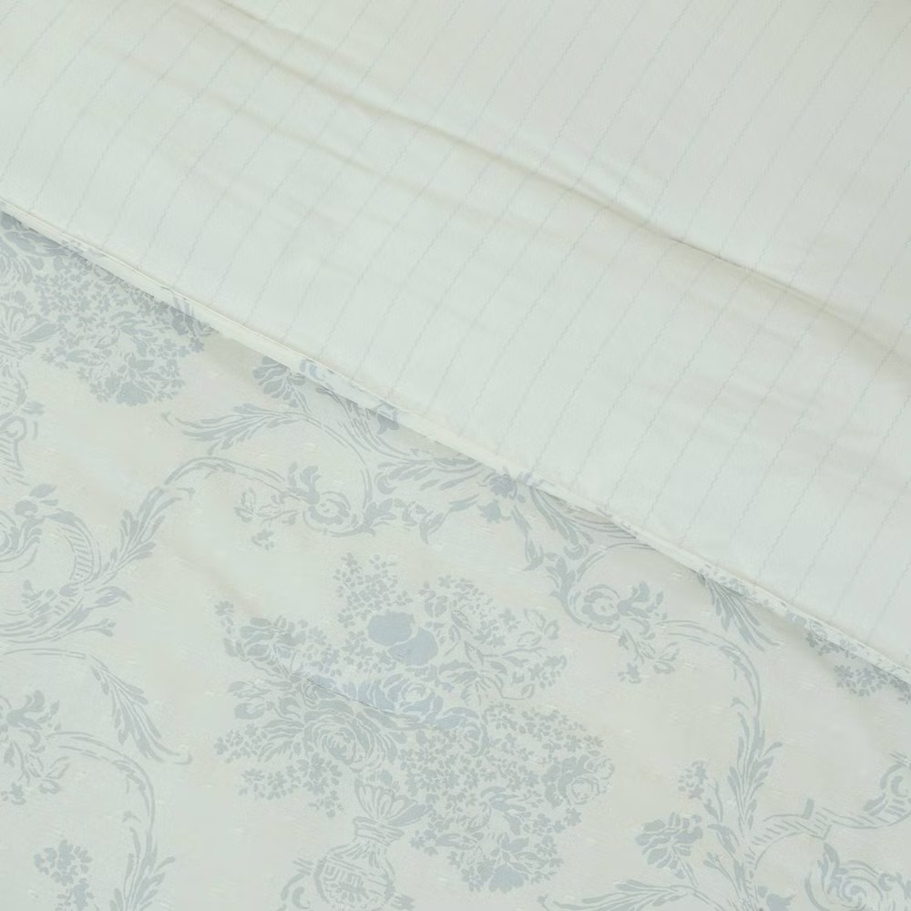 Full/Queen Ruffle Comforter Set Blue Floral gallery