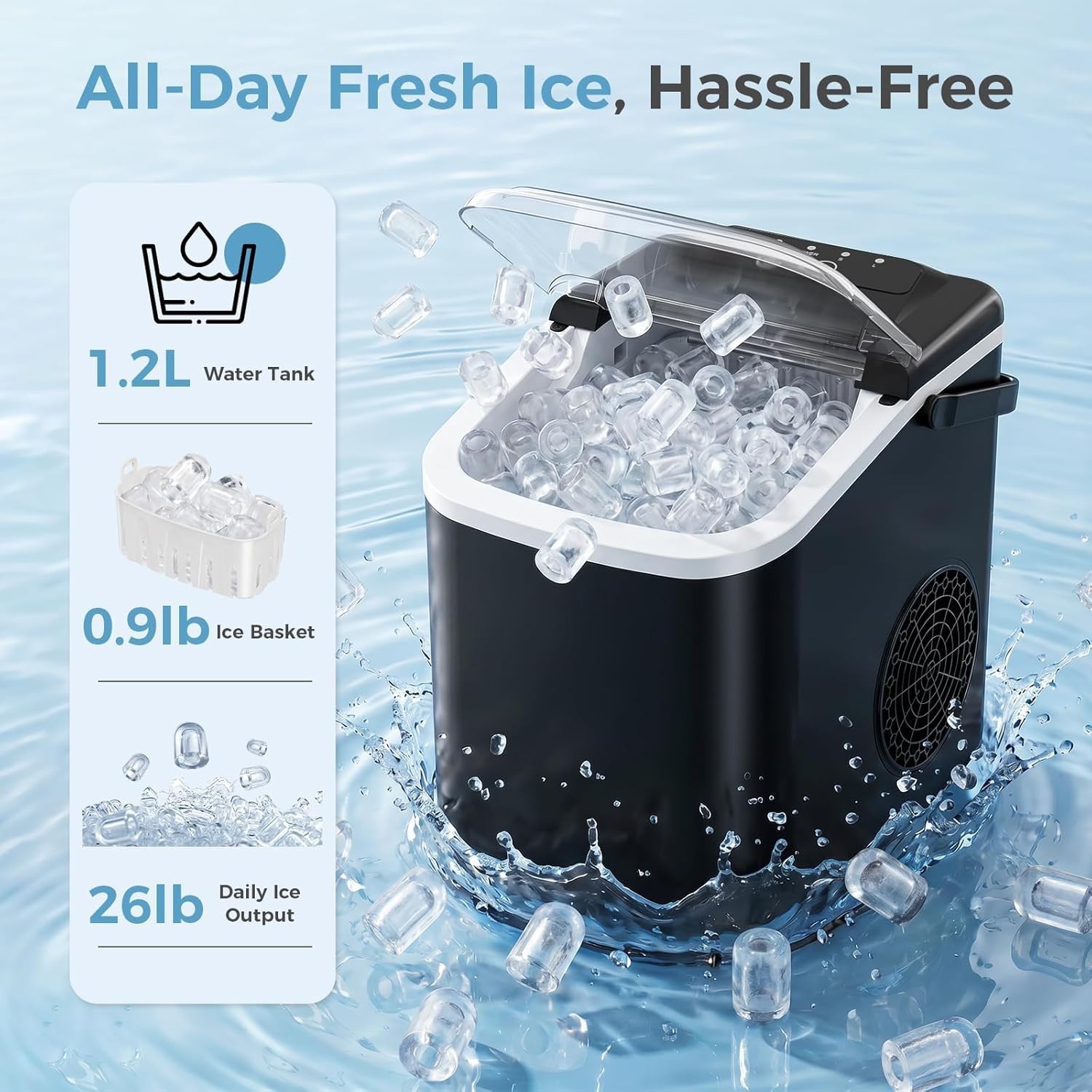 Countertop Ice Maker 26lb/24h Portable Machine 9 Cubes 6 Min Self Cleaning gallery