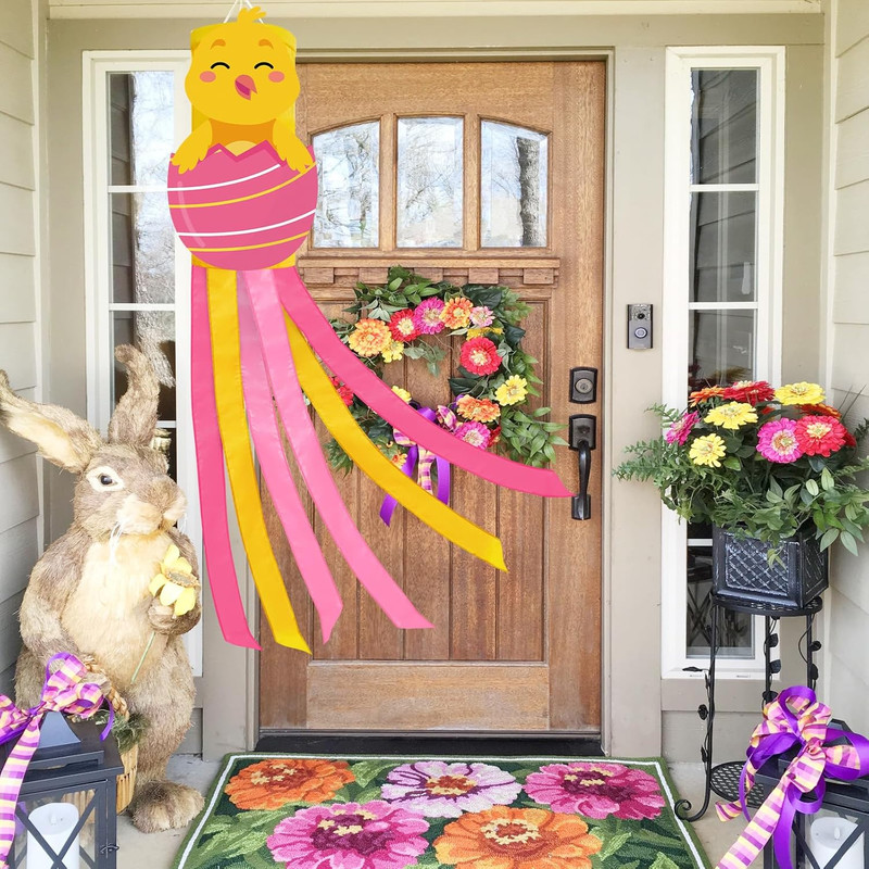 40 Inches Easter Chick Windsock Decorations, Hanging Outdoor Spring Decor with P gallery