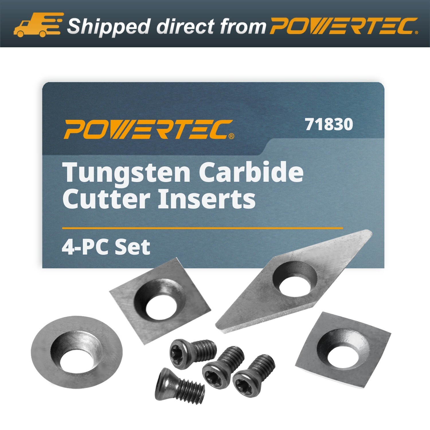 POWERTEC 4pcs Tungsten Carbide Cutter Insert Set for Wood Lathe Turning Tools gallery
