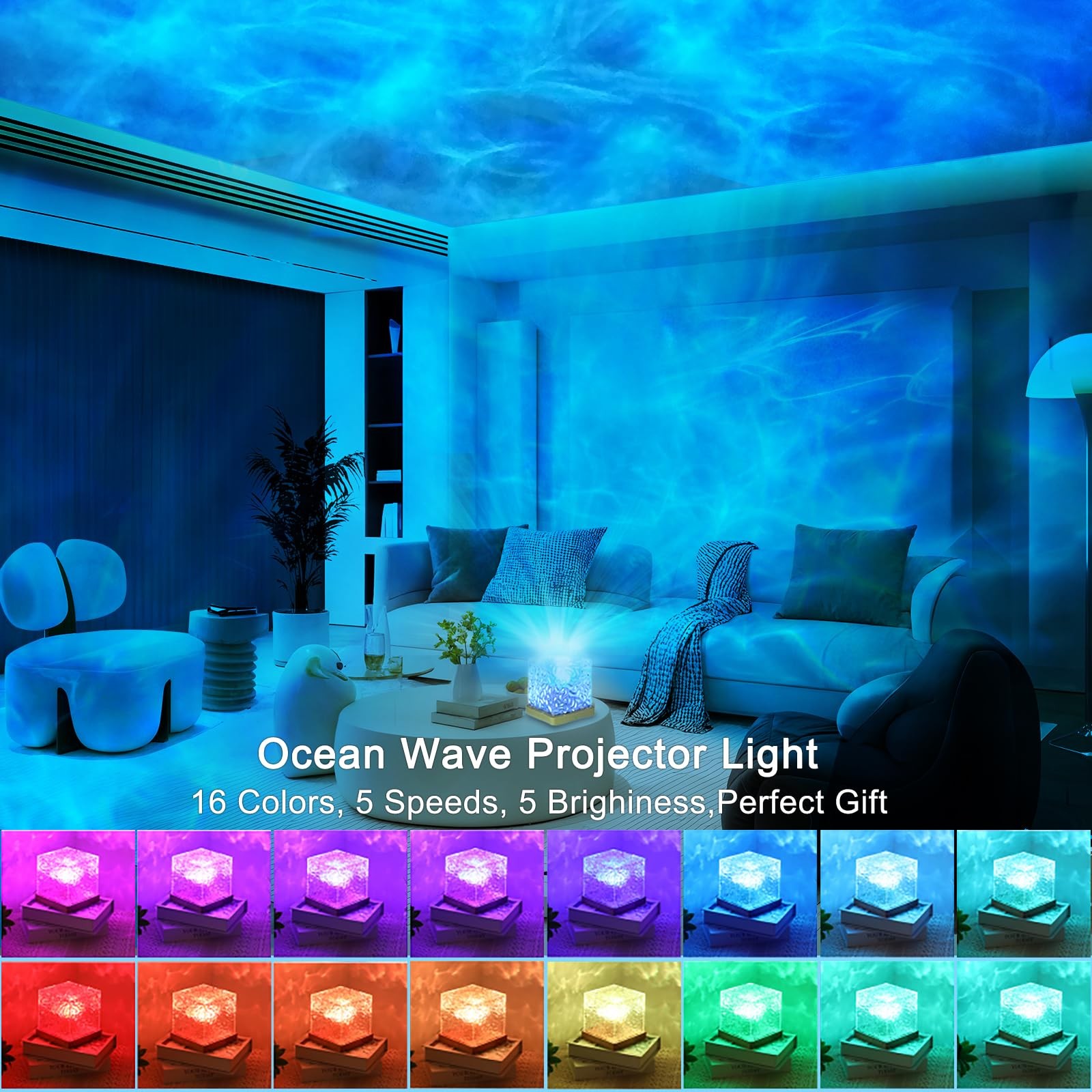 Ocean Wave Projector Light, 16 Colors Havie Cube Lamp, 3D Holographic Water R... gallery