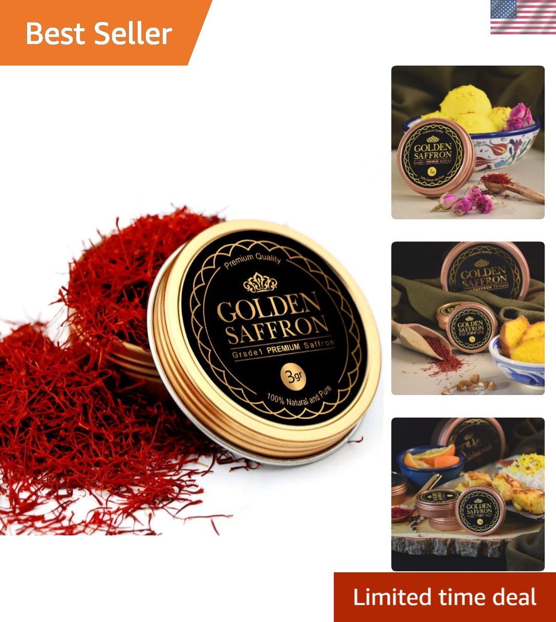 Chef's Choice 3g Pure Saffron Threads - Grade A+ Super Negin, Fresh Flavor gallery
