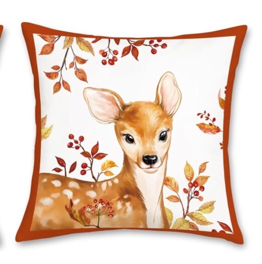 Deer Trees Nature Fall Leaves Scandinavian Nordic Throw Pillow Cover Home Decor gallery