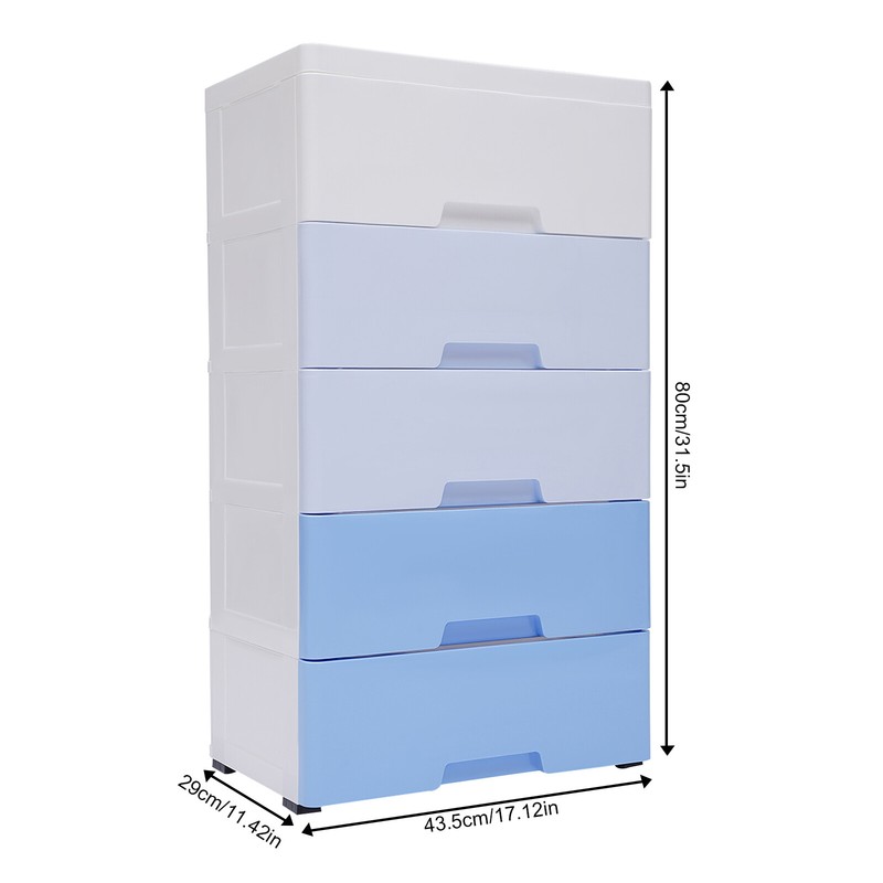 Gradient Blue Stackable Vertical Clothes Storage Tower with 5 Drawers gallery