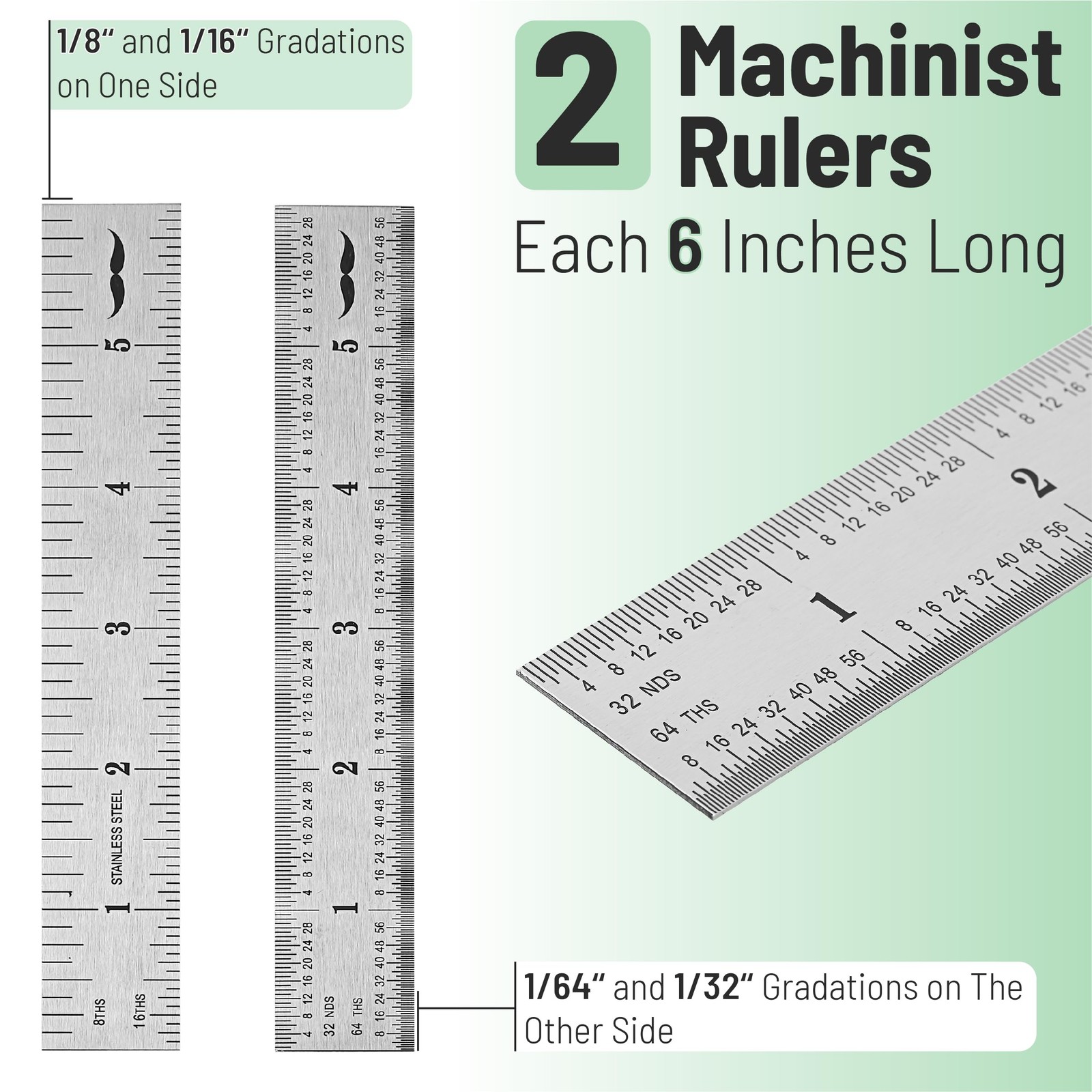 - Machinist Ruler, 6 Inch, 2 Pack, Stainless Steel with Inch mm Graduations,... gallery