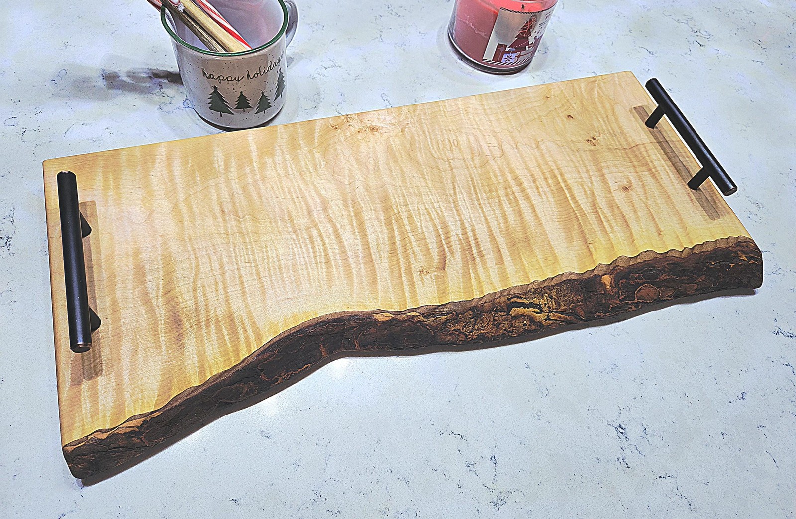 Handcrafted live edge curly maple board – charcuterie, cheese & serving tray gallery