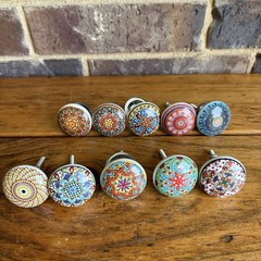 Multicolor Mandala Ceramic Knobs Kitchen Cabinet Drawer Cupboard pulls Set of 10
