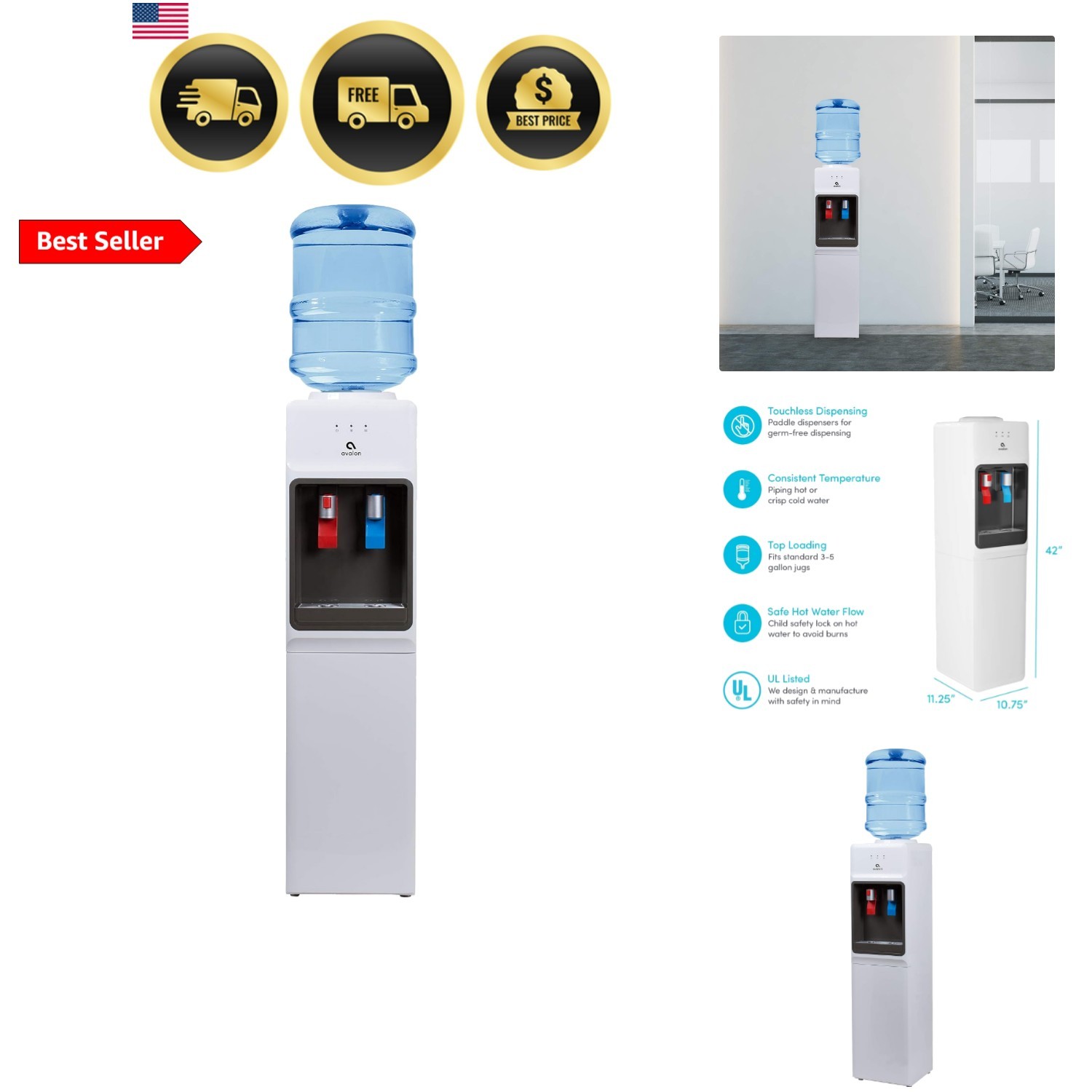 Top Loading Water Cooler Dispenser - Hot & Cold Water, Child Safety Lock, Inn... gallery
