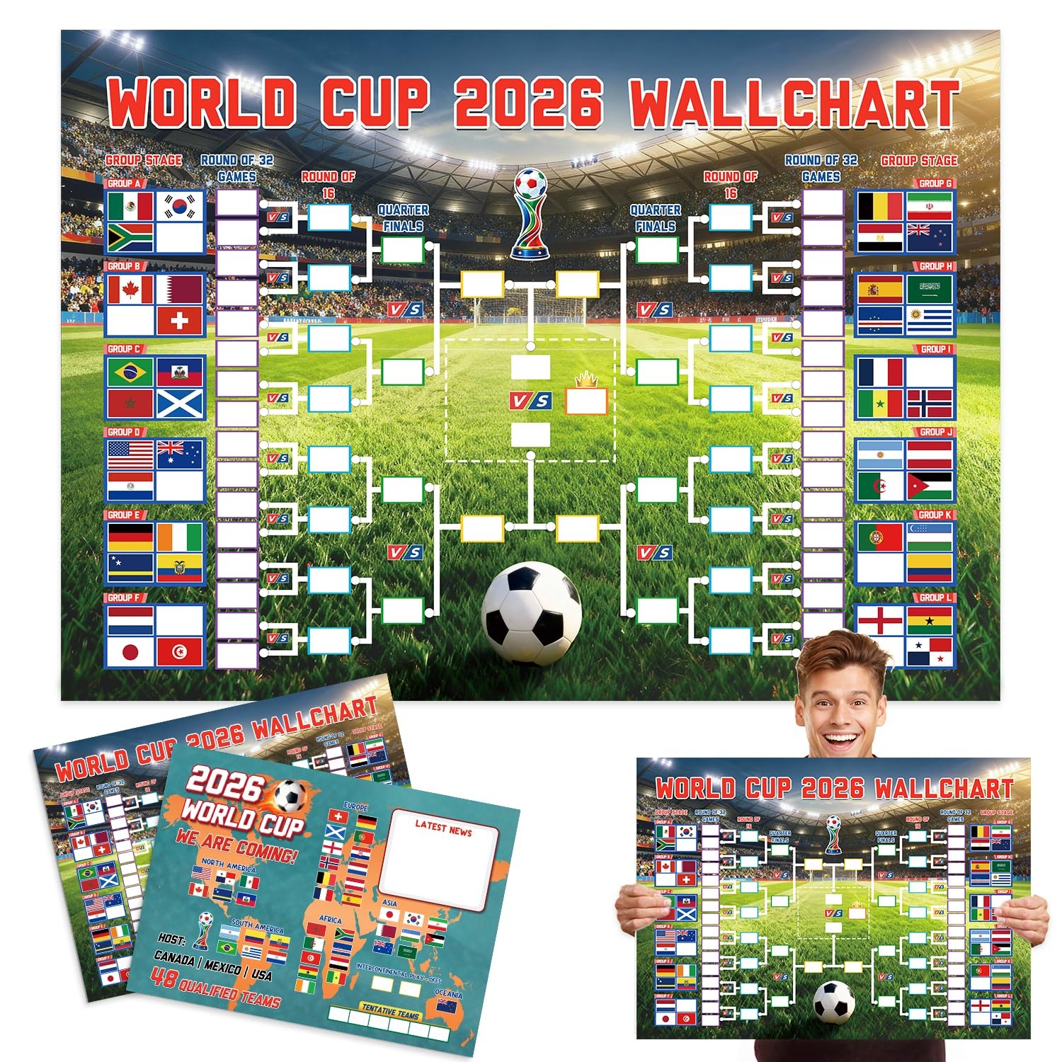 World Cup 2026 Wall Chart Poster 2Pack 19.7" x 27.5" Large Soccer Tournament... gallery