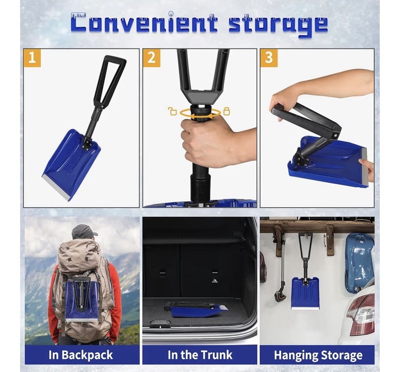 Orientools Folding Plastic Snow Shovel, Blue, 9” Aluminum Edge, D-Grip Handle gallery