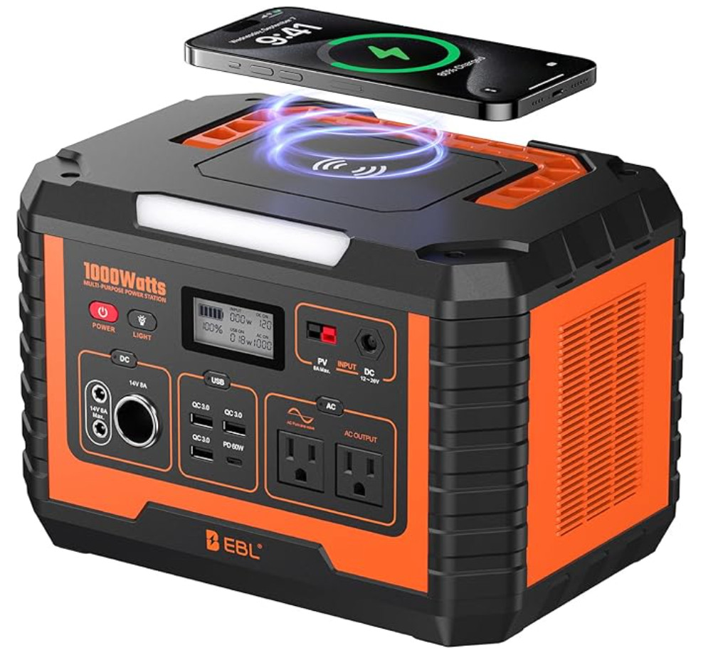 EBL Portable Power Station 1000W, 999Wh Solar Generator 2000W Peak, AC/Wireless gallery