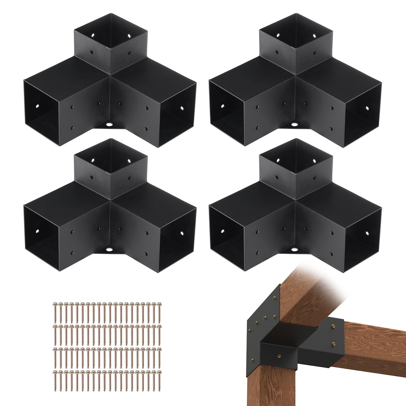 VEVOR 4''x4'' Pergola Bracket Kit 3-Way Woodworks DIY Post for Gazebos 4 pcs gallery