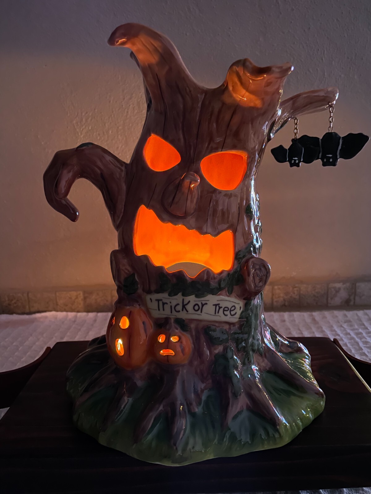 Cracker Barrel Halloween Haunted Tree Candle Holder Luminary Large Ceramic w/Box gallery