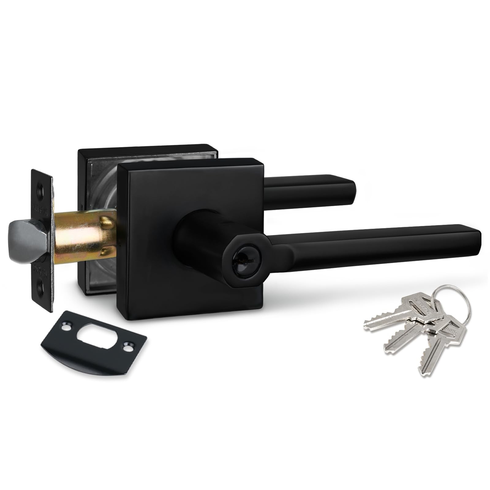 Keyed Entry Lever Lock Matte Black, Exterior Door Handle HD1601-DB-ET-1P gallery
