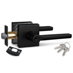 Keyed Entry Lever Lock Matte Black, Exterior Door Handle HD1601-DB-ET-1P