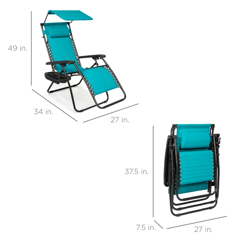BCP Folding Zero Gravity Recliner Patio Lounge Chair w/ Canopy, Side Tray gallery