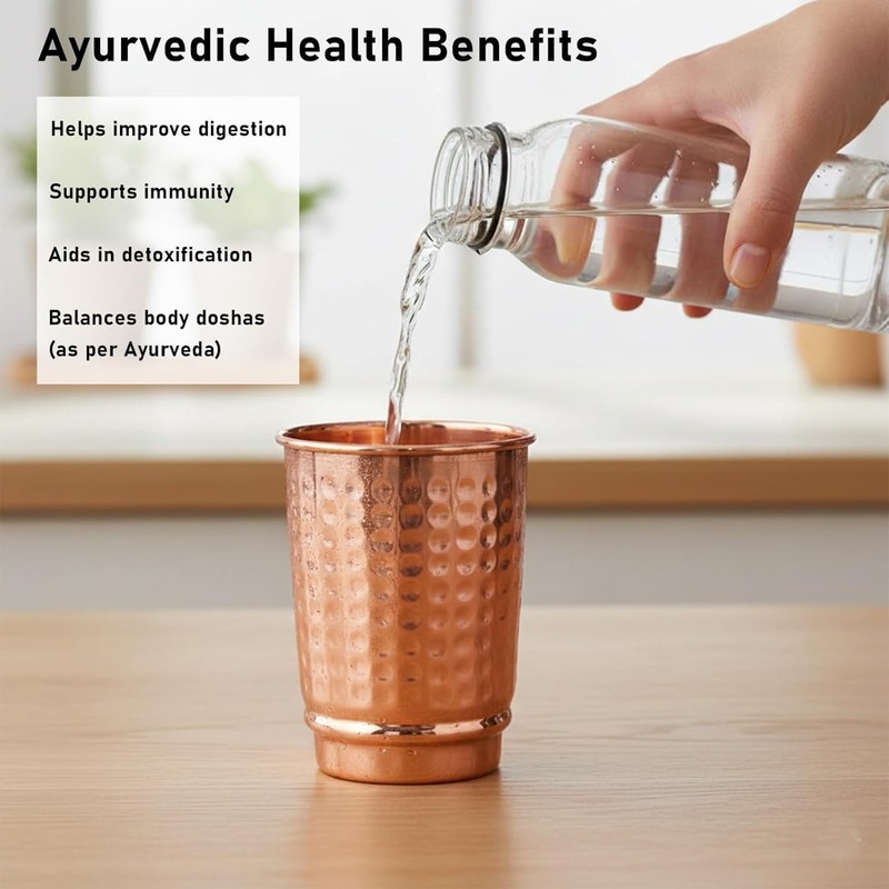 Pure Copper Drinking Cups - Ayurvedic Health Copper Hammered 2 pcs. set gallery