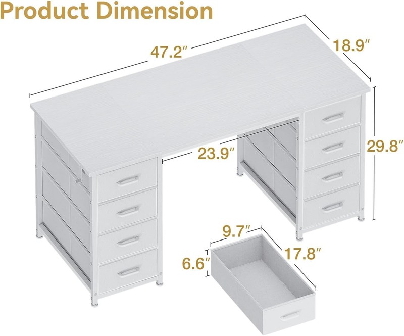 48 Inch Modern White Computer Desk with 8 Drawers & Stylish Headphone Hook gallery