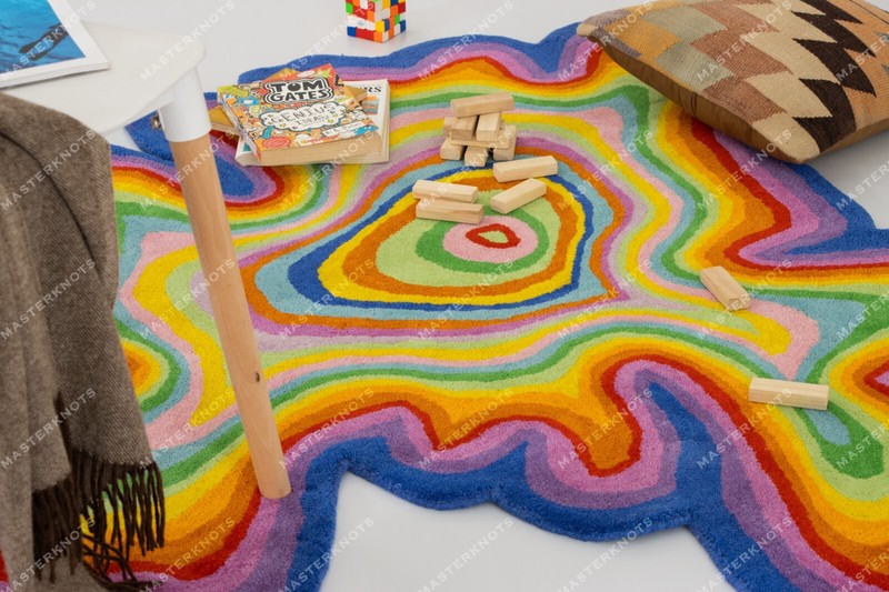 Psychedelic Irregular Shaped Tufted Custom Wool Area Rug For Gifting, Kids Room gallery
