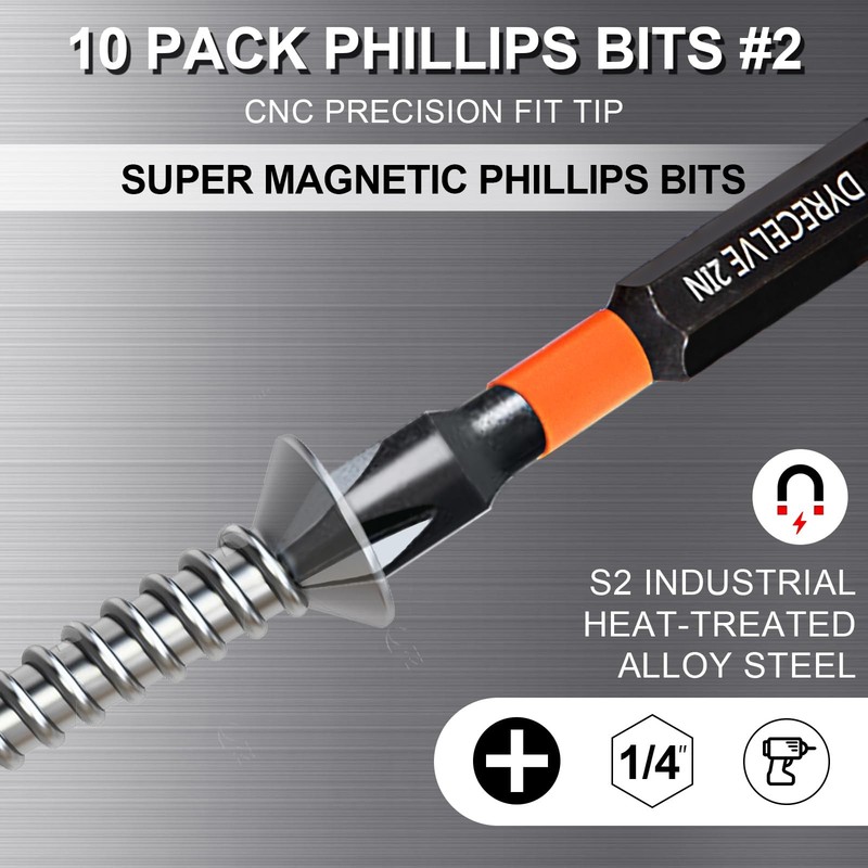 10-Pack Phillips Bits #2 Impact, 2-Inch Magnetic Phillips Head Drill & Screwdriv gallery