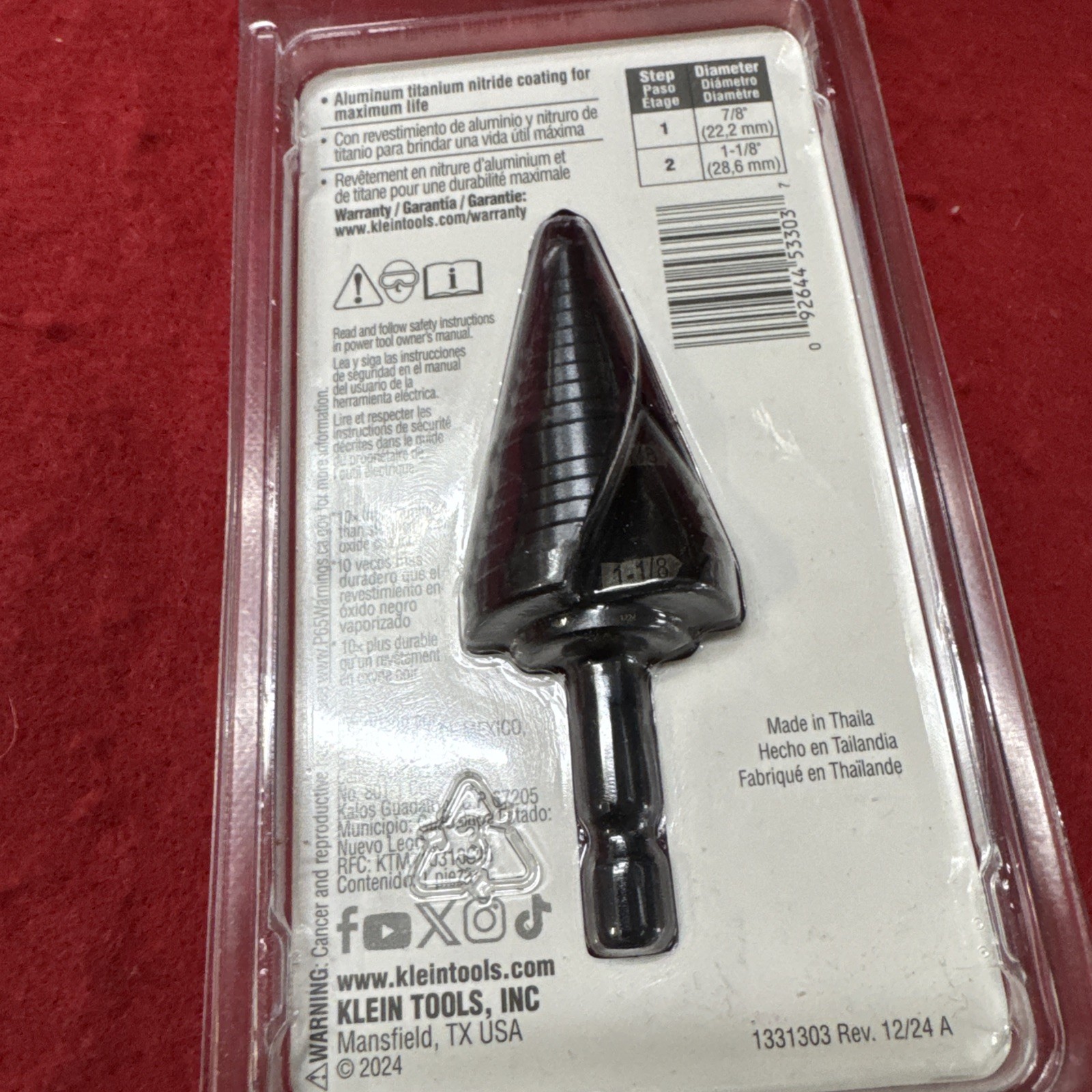 Klein Tools QRST11 Step Drill Bit, Quick Release Spiral Flute 7/8 to 1-1/8 In. gallery