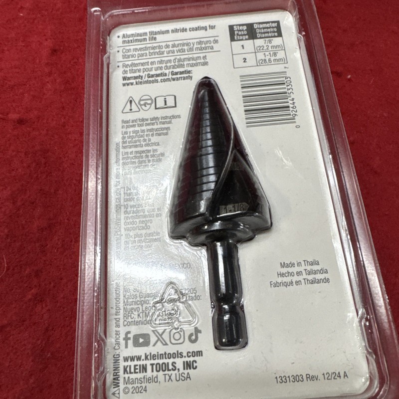 Klein Tools QRST11 Step Drill Bit, Quick Release Spiral Flute 7/8 to 1-1/8 In. gallery