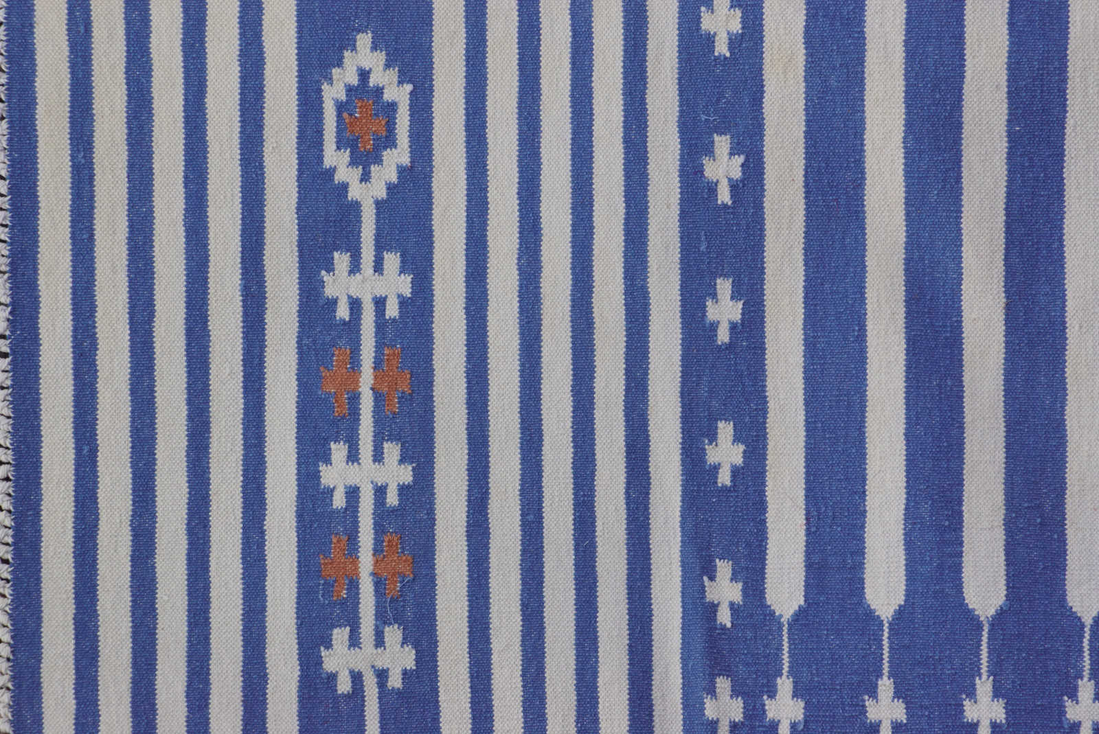 Rugmoda Cotton Blue Ivory Striped Geometric 3x5 ft Area Rug for Living Room gallery
