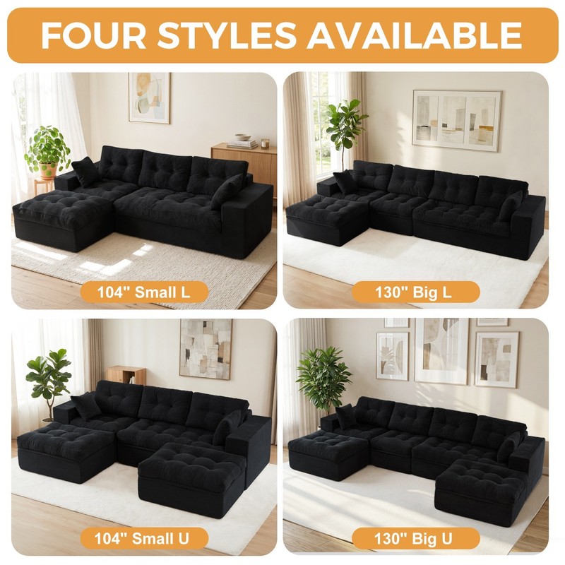 MAXYOYO Oversize L/U-Shaped Modular Sofa, Corduroy Boneless Couch With Ottoman gallery