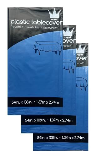 ROYAL7 3 Pack Rectangle Disposable Plastic Rectangle, 54in. X108in. Blue gallery