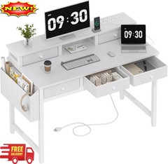 Escritorio blanco para computadora con cajones de tela para oficina en casa, toc