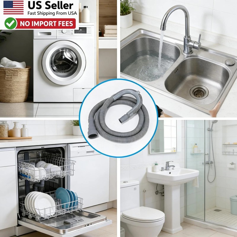 Universal Washing Machine 6.5 FT Drain Hose Extension Portable Washer w/ Clamps gallery