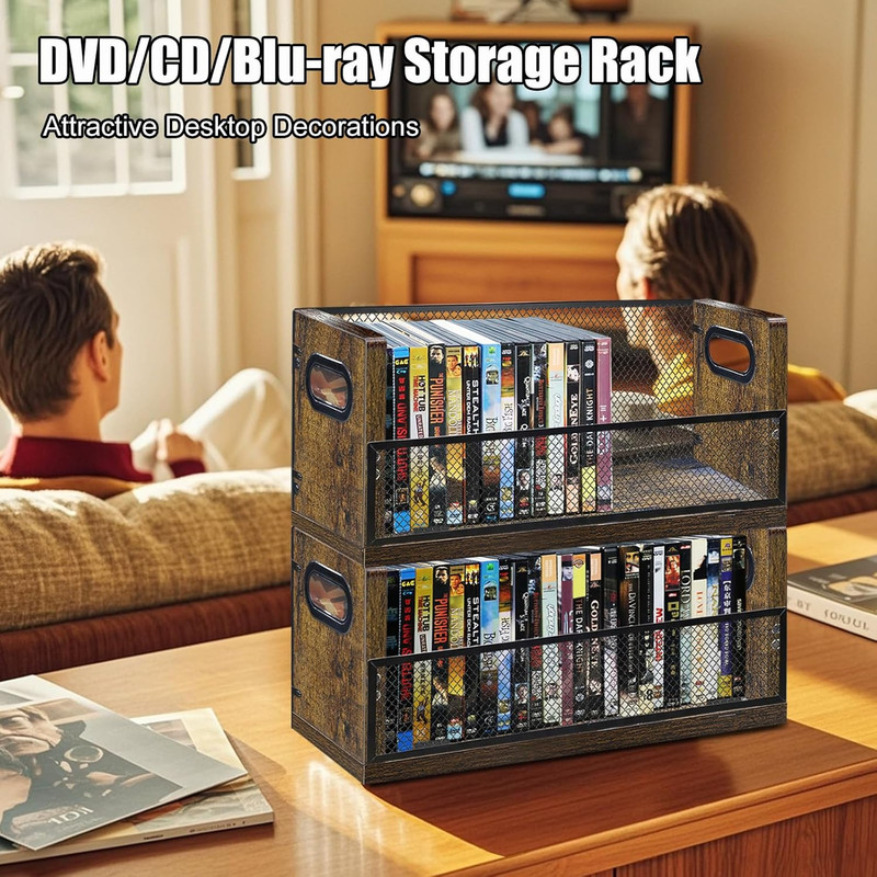 Dvd/Blu Ray Storage Rack, 2 Pack DVD Holders Hold up to 56 Dvds (28 Each), Stack gallery