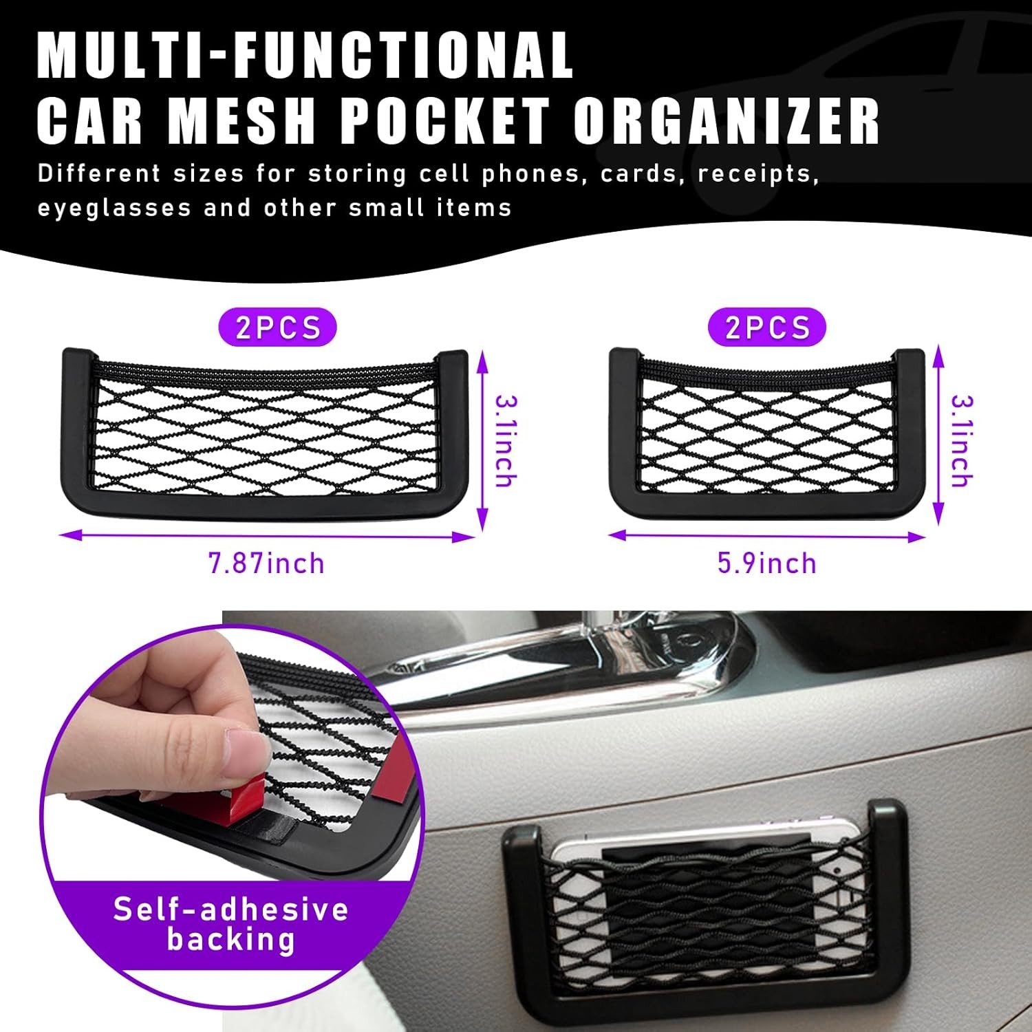 4 PCS Car Pocket Phone Net, Universal Seat Side Storage Net Bag wit Size: 4PCS gallery