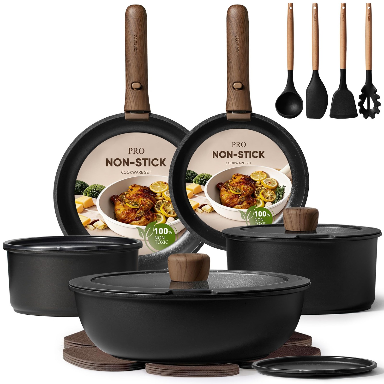 Cookware Set 19 Piece Non Stick Detachable Handle Induction Safe CAROTE 19pcs gallery