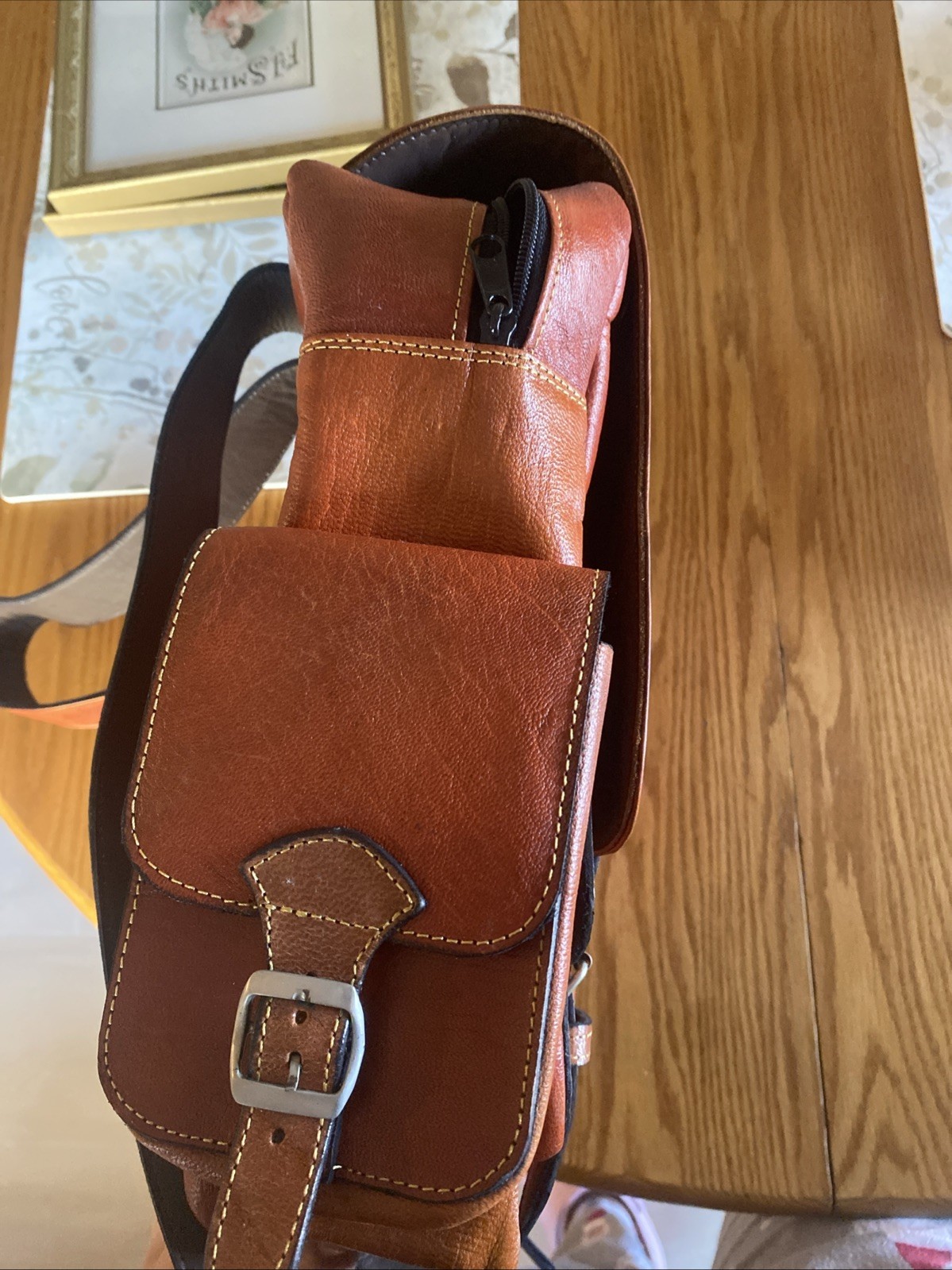 Handcrafted Brown Leather Backpack with Wool Accent, "Inca Explorer" 4