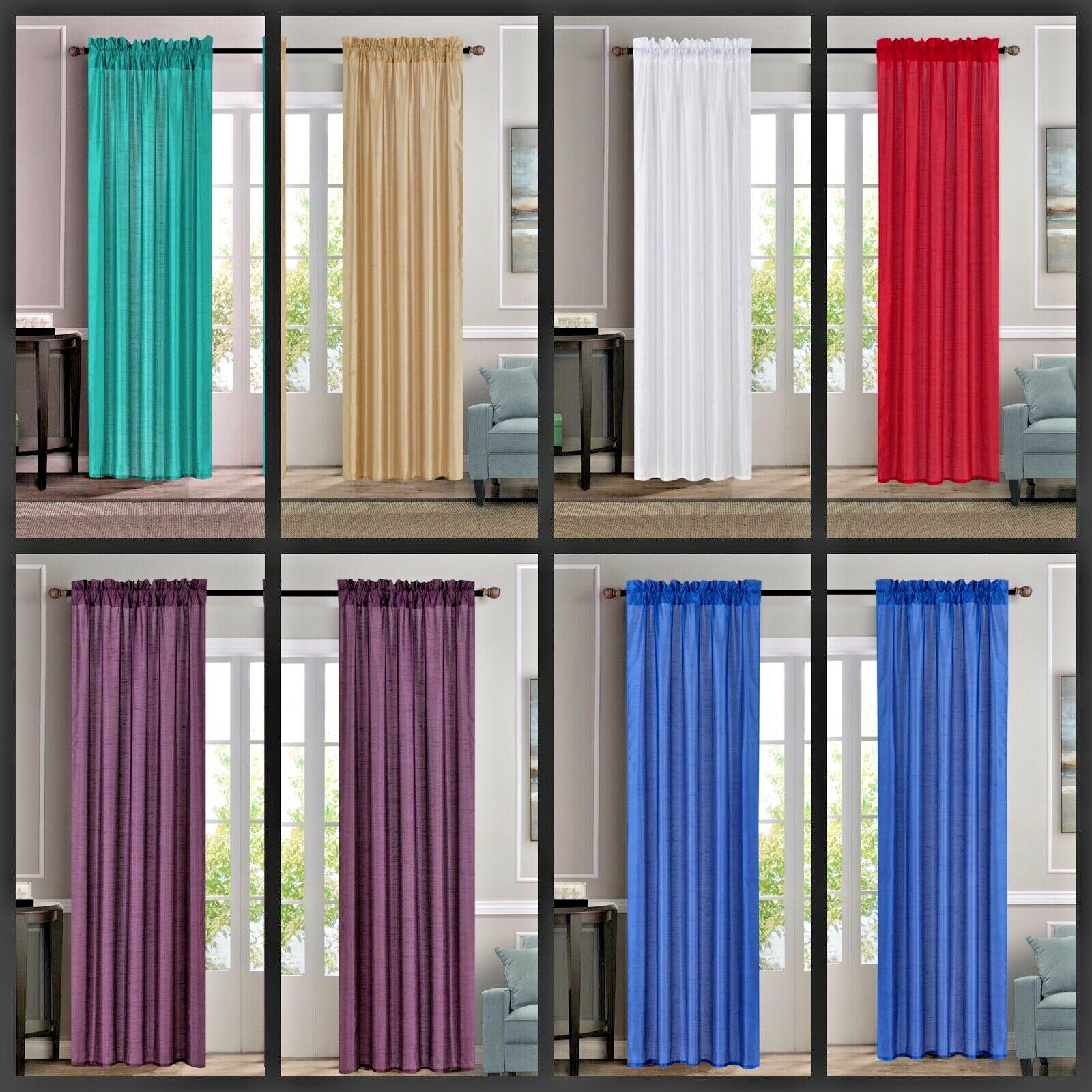 1 SET ROD POCKET MANY COLORS MIX MATCH WINDOW CURTAIN SHEER FAUX SILK MR2 gallery