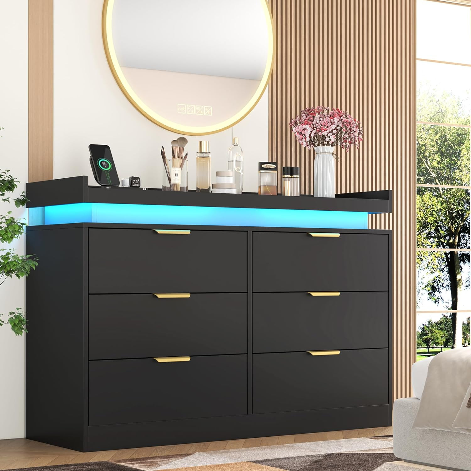 Modern 6 Drawer Dresser with LED Lights & Power Outlet for Bedroom & Living Room gallery