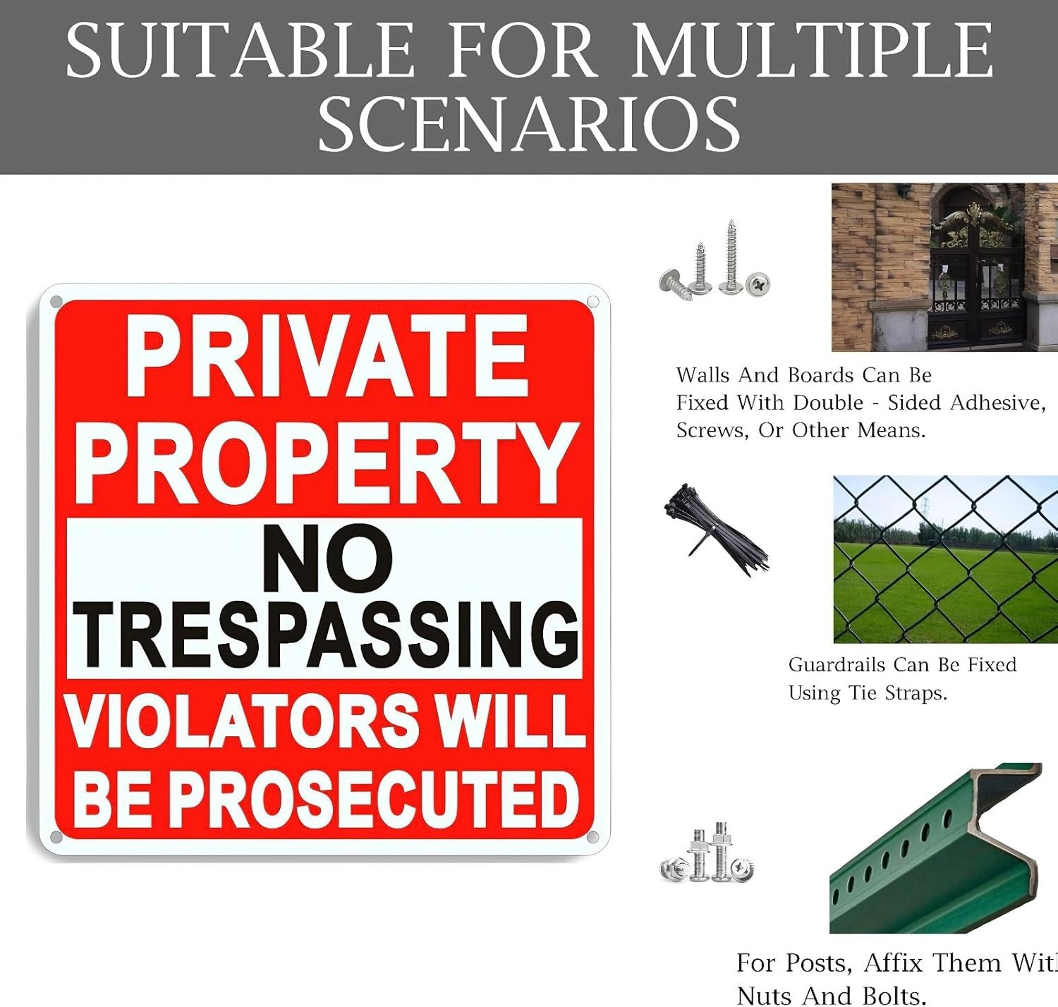 4 Pack Large No Trespassing Signs Private Property, 8x12 Inch Rust Free Aluminum gallery