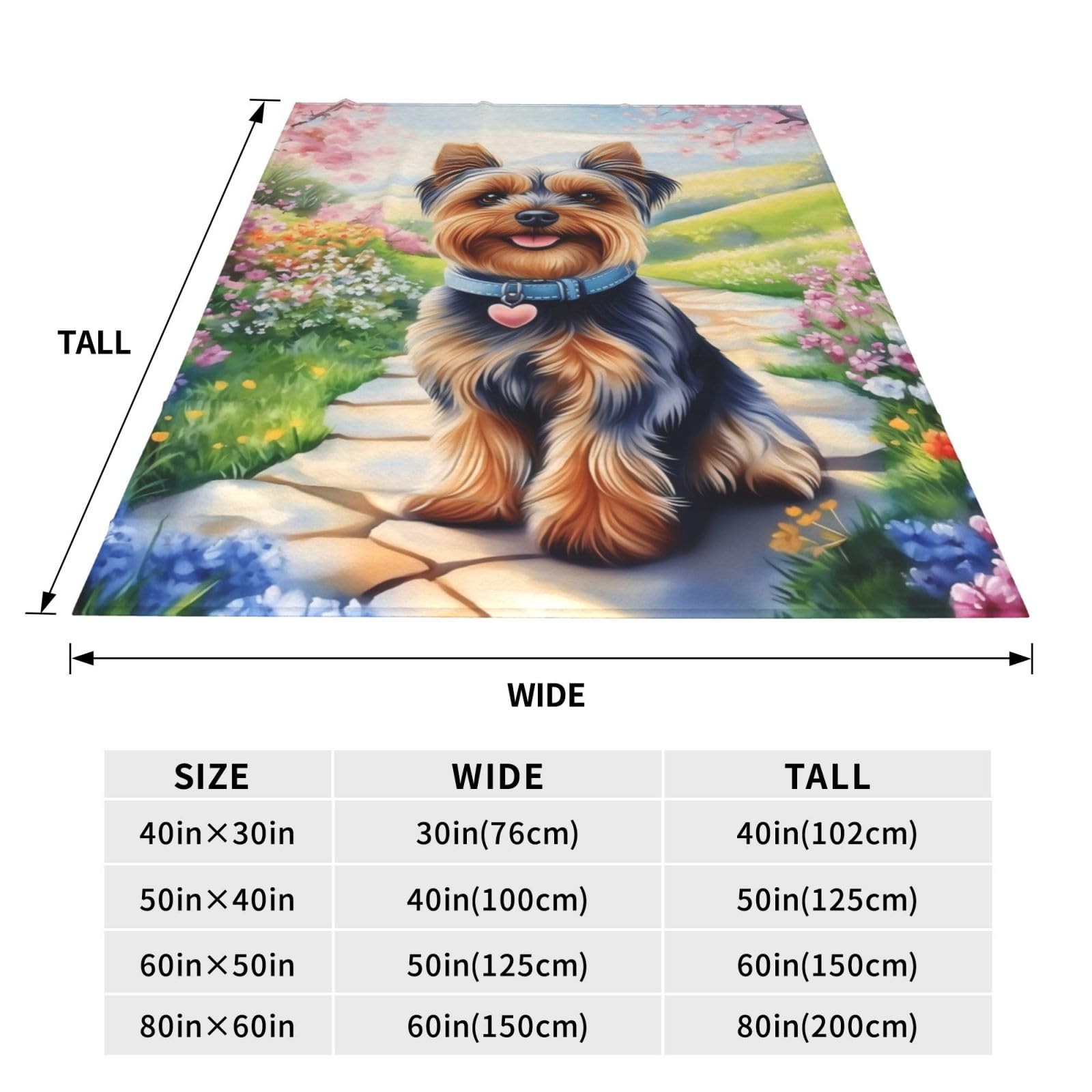 60x50 Inch Yorkshire Terrier Dog Flannel Throw Blanket Watercolor Floral gallery