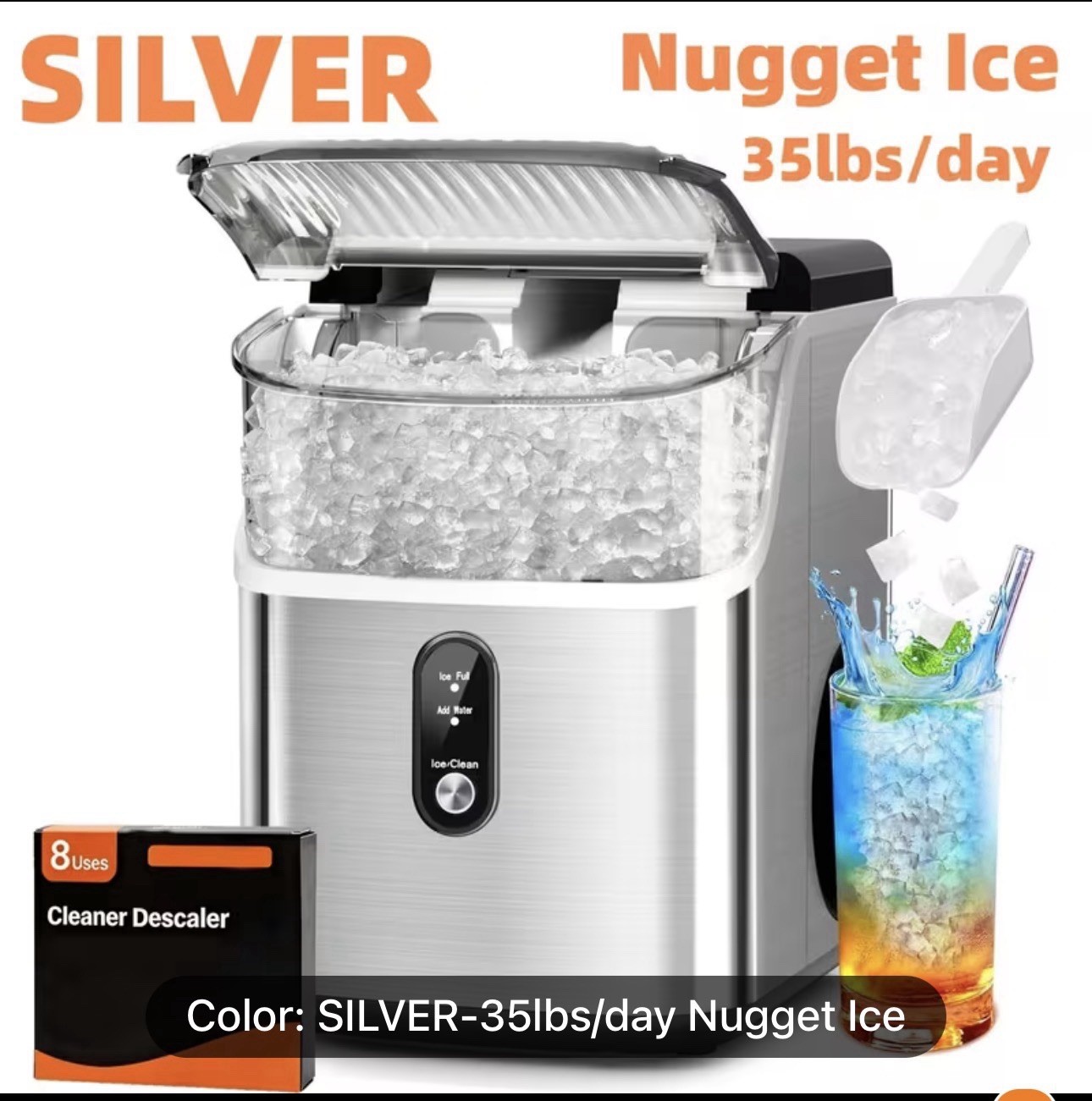 Bosch HMT72M450 Countertop Nugget Ice Maker 35lbs Portable LCD Silver Black gallery