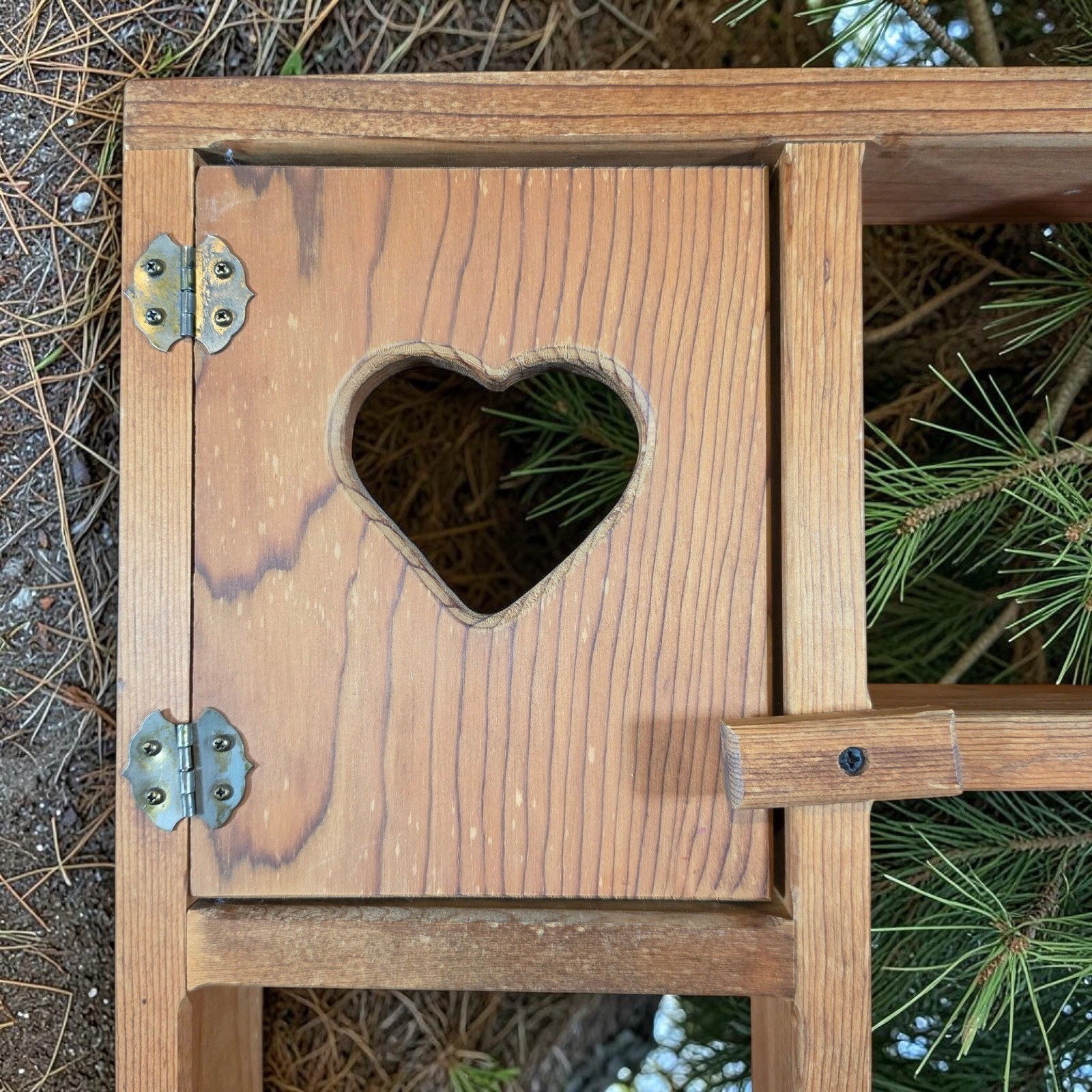 Vintage Rustic Wood Shadow Box Wall Shelf Heart Cutout Curio Display Cabinet gallery