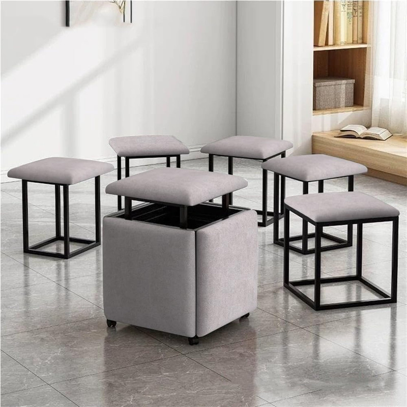 5-in-1 Swivel Ottoman Cube - Stackable Makeup Stool for Space Saving (Gray) gallery
