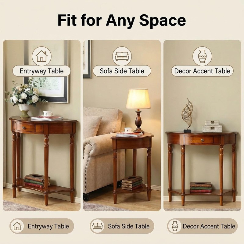 Half Moon Table, Table Solid Wood with Drawer Half-Moon Porch Side, Entryway ... gallery
