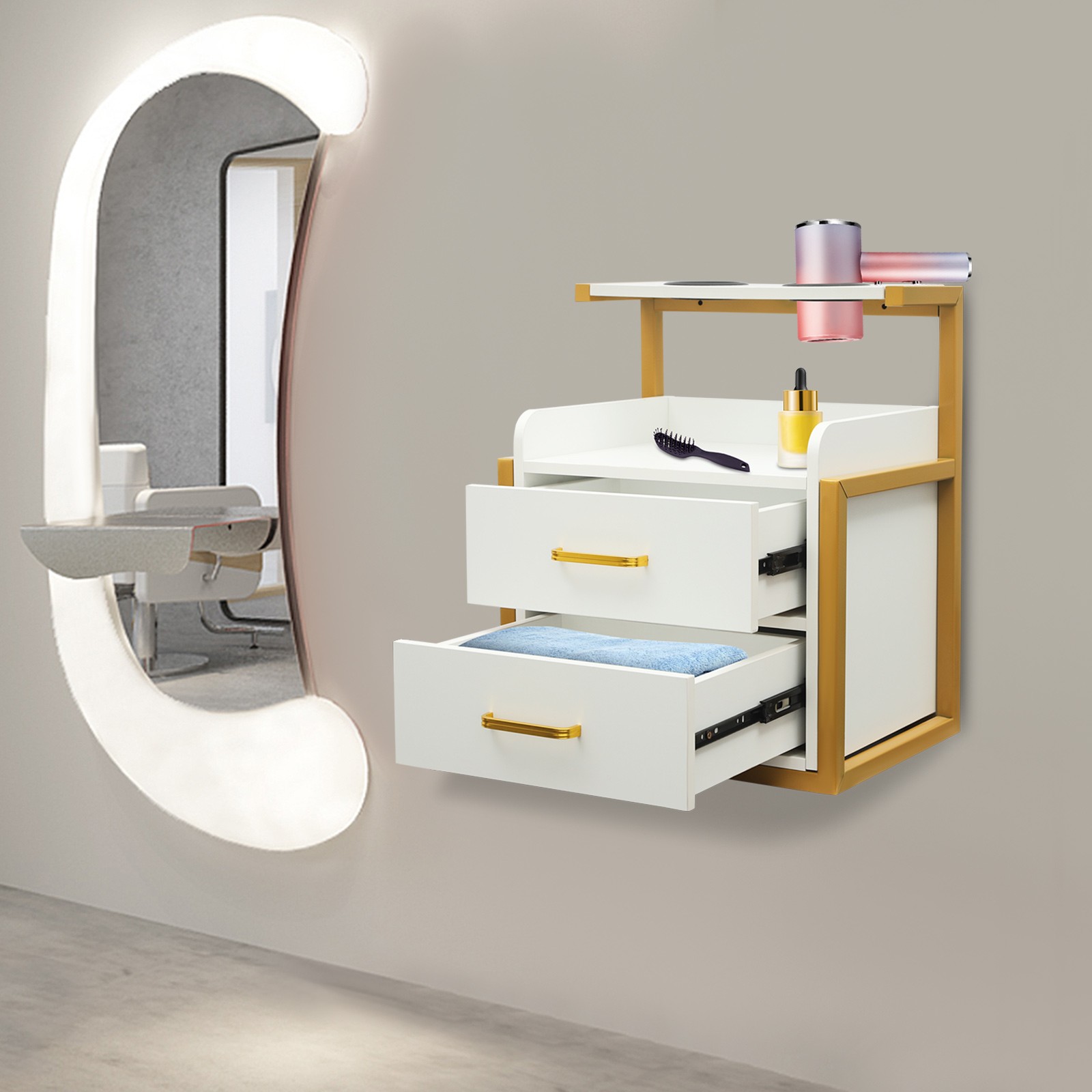 2 Drawer Wall Mounted Salon Storage Cabinet, Storage Cabinet For Hair Salon gallery