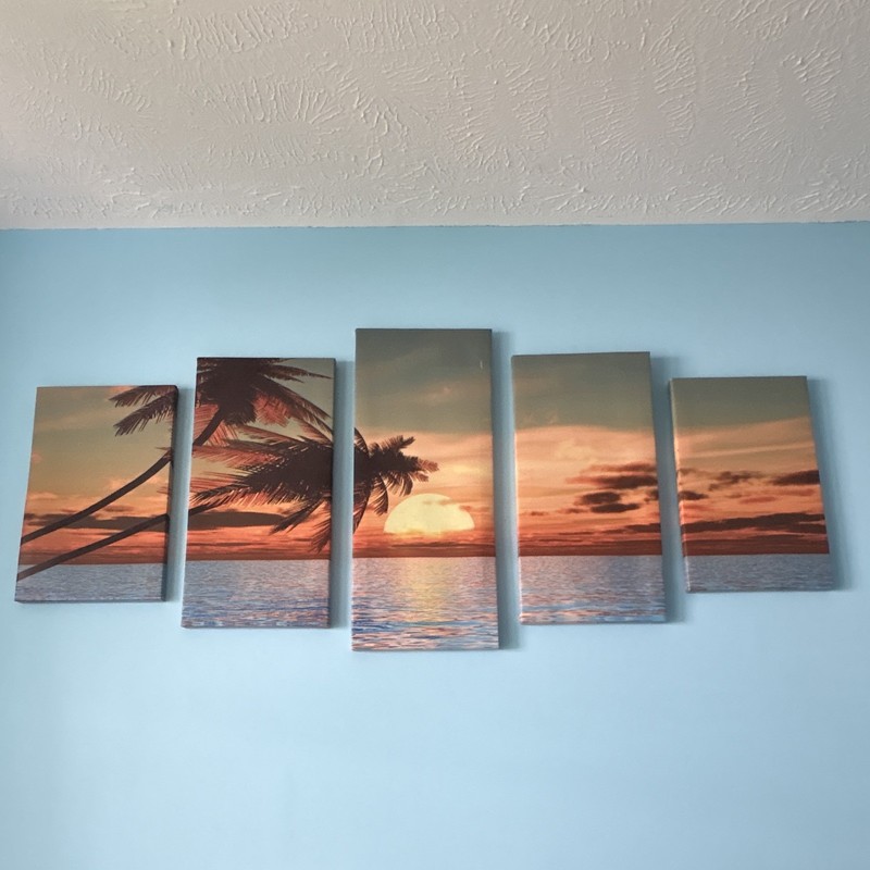 5-Panel Multi-Part Canvas Print Beach Ocean Palm Tree Sunset Seascape Wall Art gallery