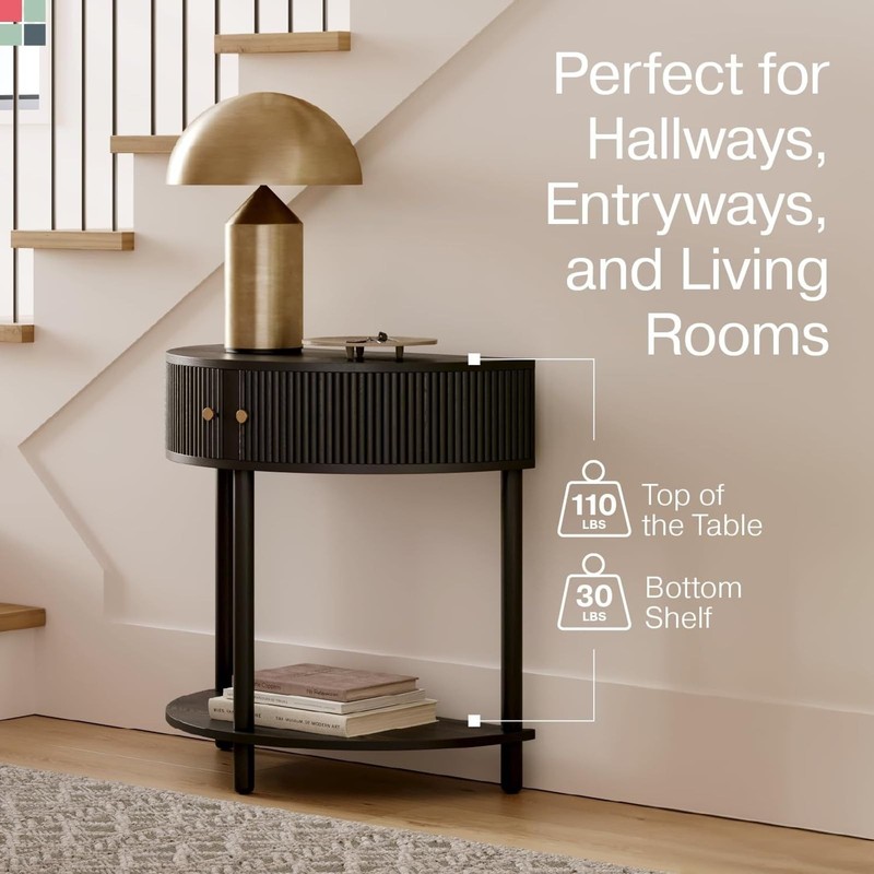 Stead Entryway Table Fluted Half Moon Console - Table, Black gallery