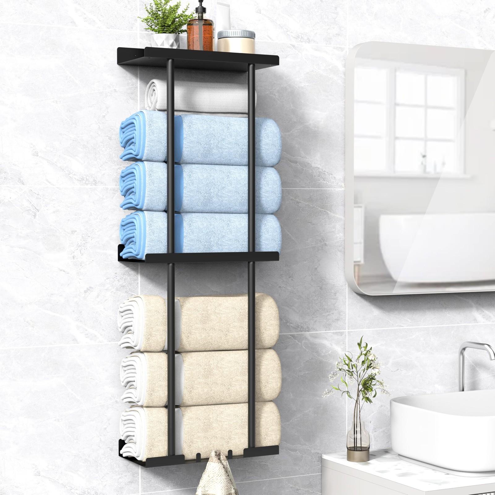 Towel Rack for Bathroom Wall Mounted Vertical Rolled Towel Storage Organizer Ho gallery