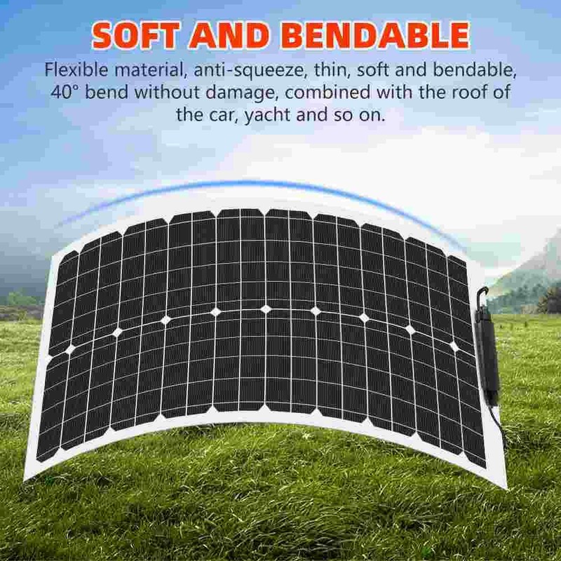 200W Flexible Solar Panel 12v Battery Charge Power Portable Mono Camping Home RV gallery