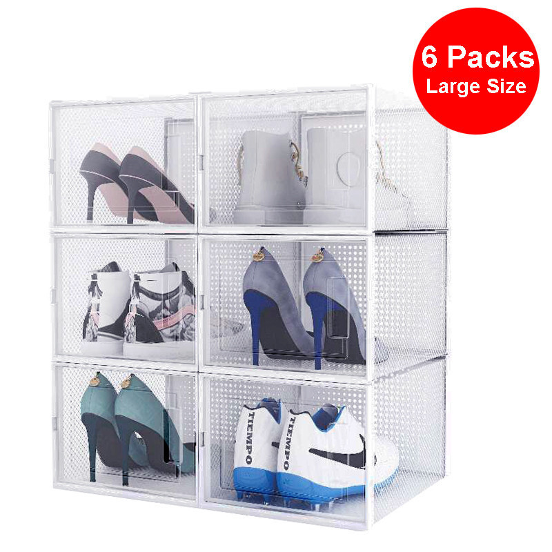 6PCS LRG Foldable Stackable Plastic Shoe Box Storage Organizer Transparent Case gallery